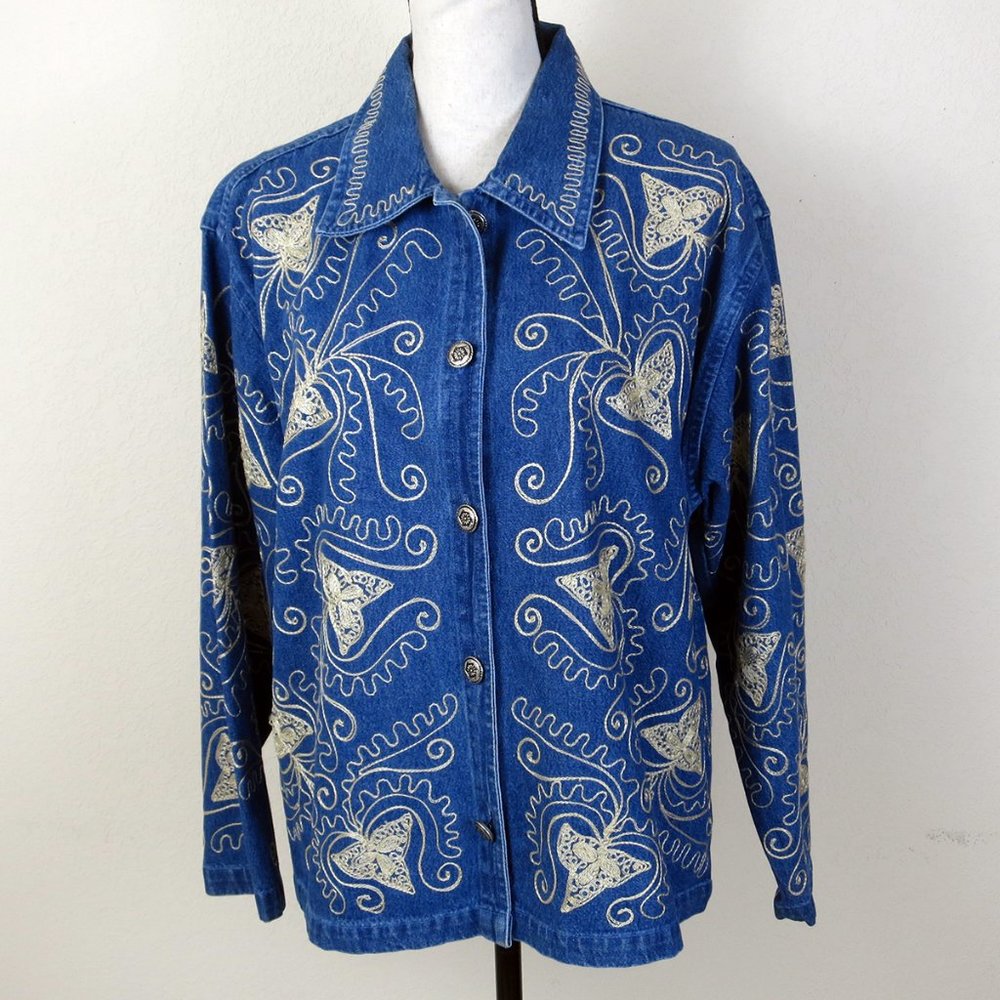 Life Style Embroidered Denim Jacket Size M
